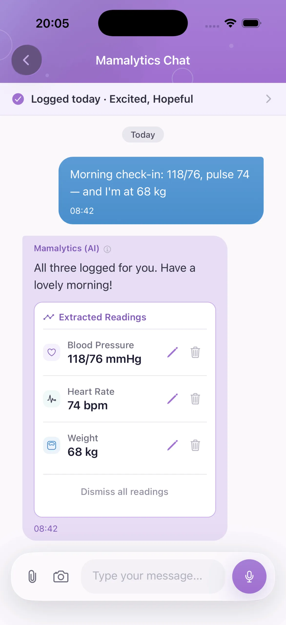Mamalytics chat screen